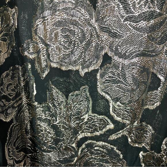 Vintage Silver Sparkling Top Boat Neck Rose Print Celebration Metallic - Picture 7 of 7